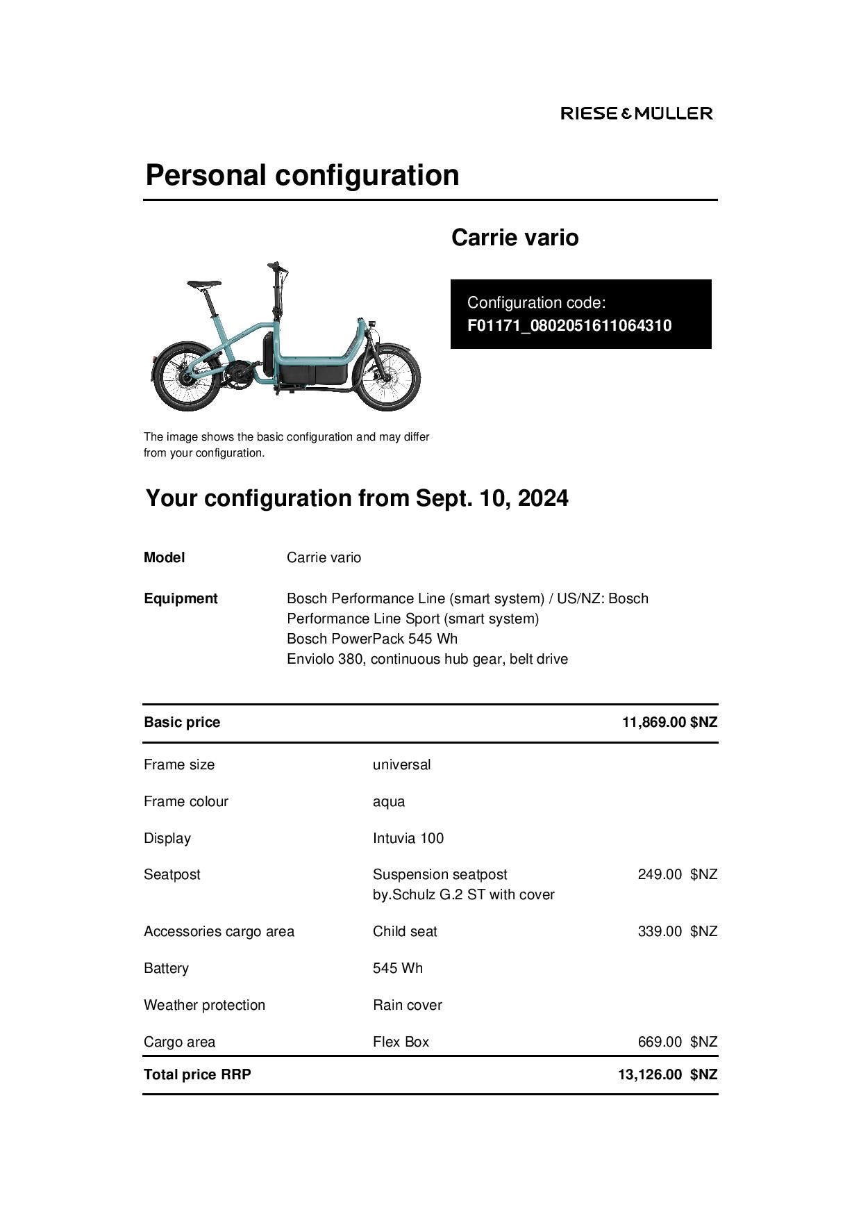 Riese and Muller Carrie Vario - aqua 545Wh flex box child seat rain cover